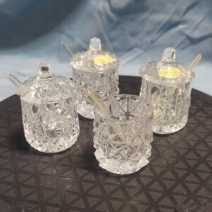 Vintage Papel Import West Germany Crystal Condiment Jar Set (4 Jars, 3 Lids)